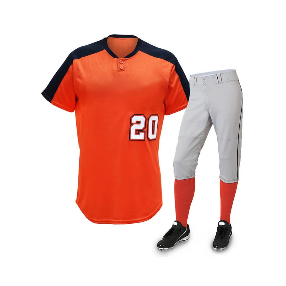 Premium Orange Baseball Uniform Set - Button-Front Jersey & Knicker Pants - baseball uniforms manufactured by Gold Berg Enterprises, Sialkot Pakistan (wholesale / OEM)
