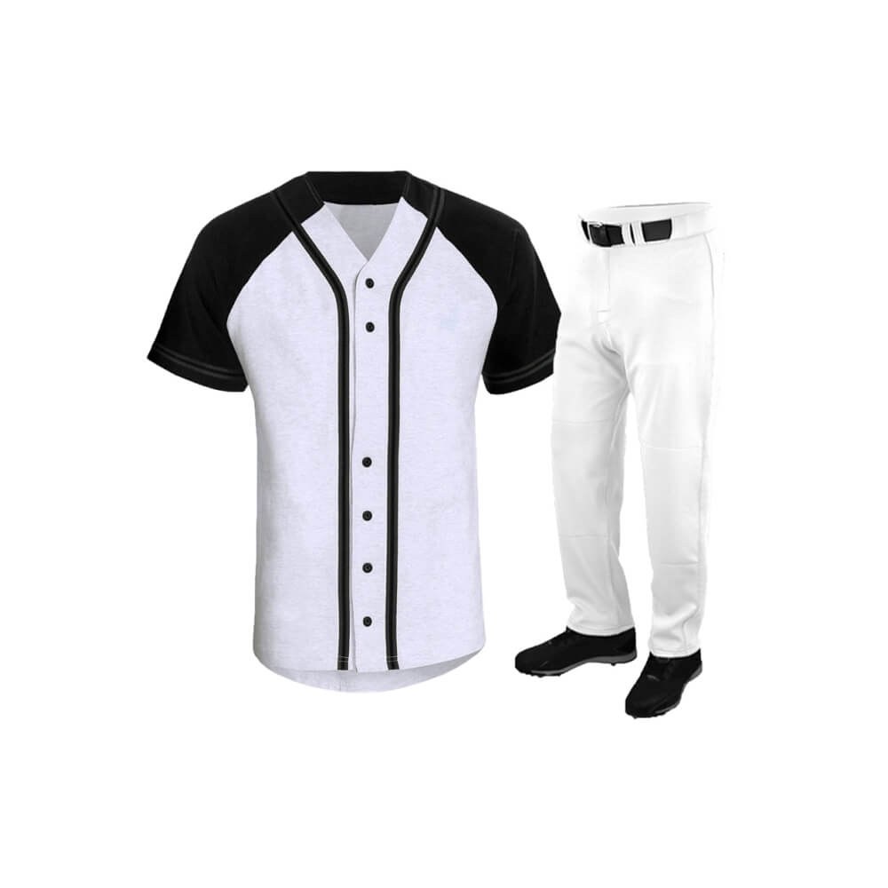 Premium White Baseball Uniform Set - Button-Front Jersey & Knicker Pants - baseball uniforms manufactured by Gold Berg Enterprises, Sialkot Pakistan (wholesale / OEM)