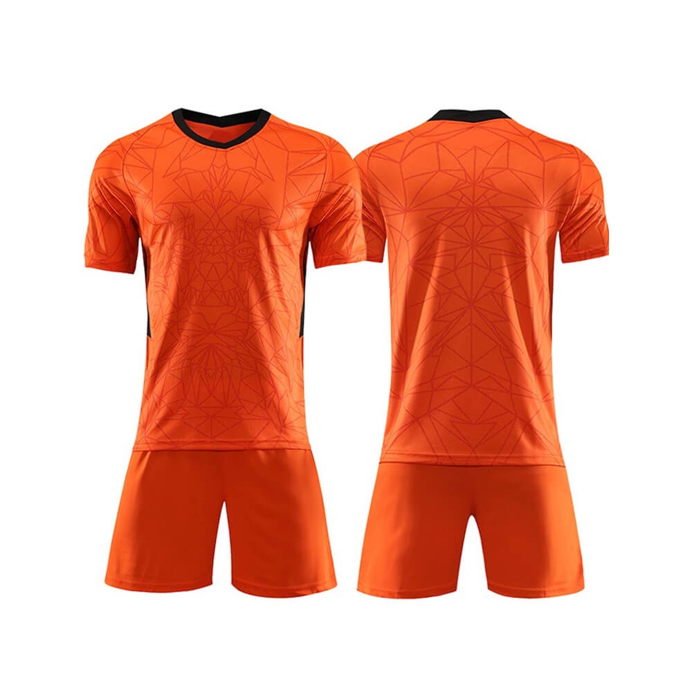 Custom Sublimation Orange Football Kit - Jersey & Shorts Team Set - sublimated teamwear manufactured by Gold Berg Enterprises, Sialkot Pakistan (wholesale / OEM)