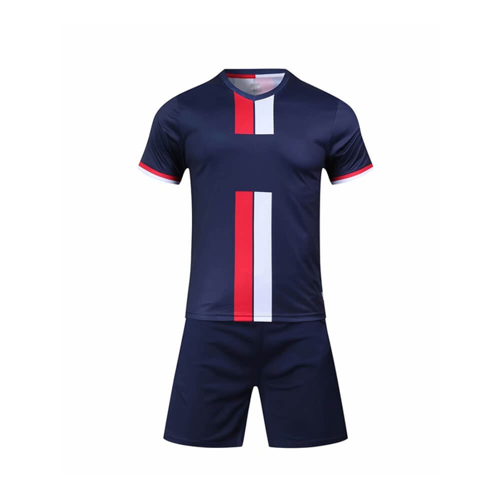 Custom Sublimation Navy blue Football Kit - Jersey & Shorts Team Set - sublimated teamwear manufactured by Gold Berg Enterprises, Sialkot Pakistan (wholesale / OEM)