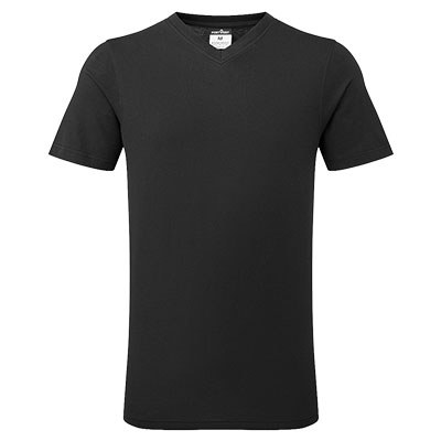 Premium Black Cotton V-Neck T-Shirt - Rib-Knit Collar - Wholesale Bulk Supply - t-shirts manufactured by Gold Berg Enterprises, Sialkot Pakistan (wholesale / OEM)