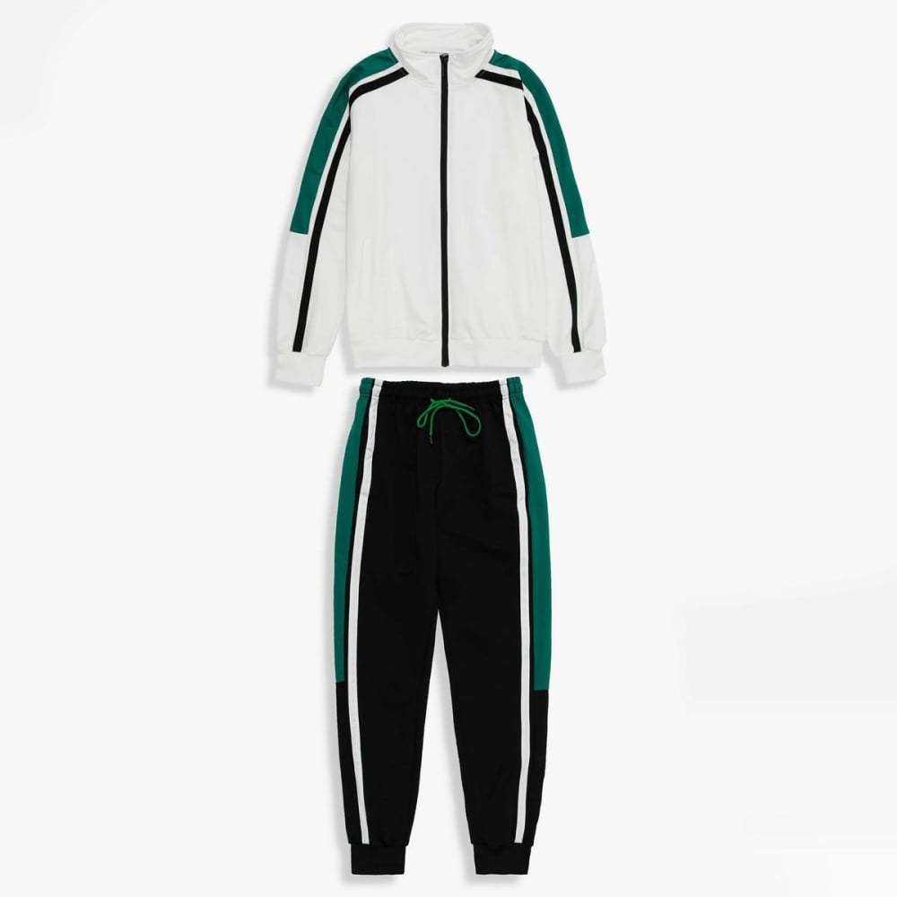 Premium White 2-Piece Tracksuit Set - Zip Jacket & Joggers - tracksuits and joggers manufactured by Gold Berg Enterprises, Sialkot Pakistan (wholesale / OEM)
