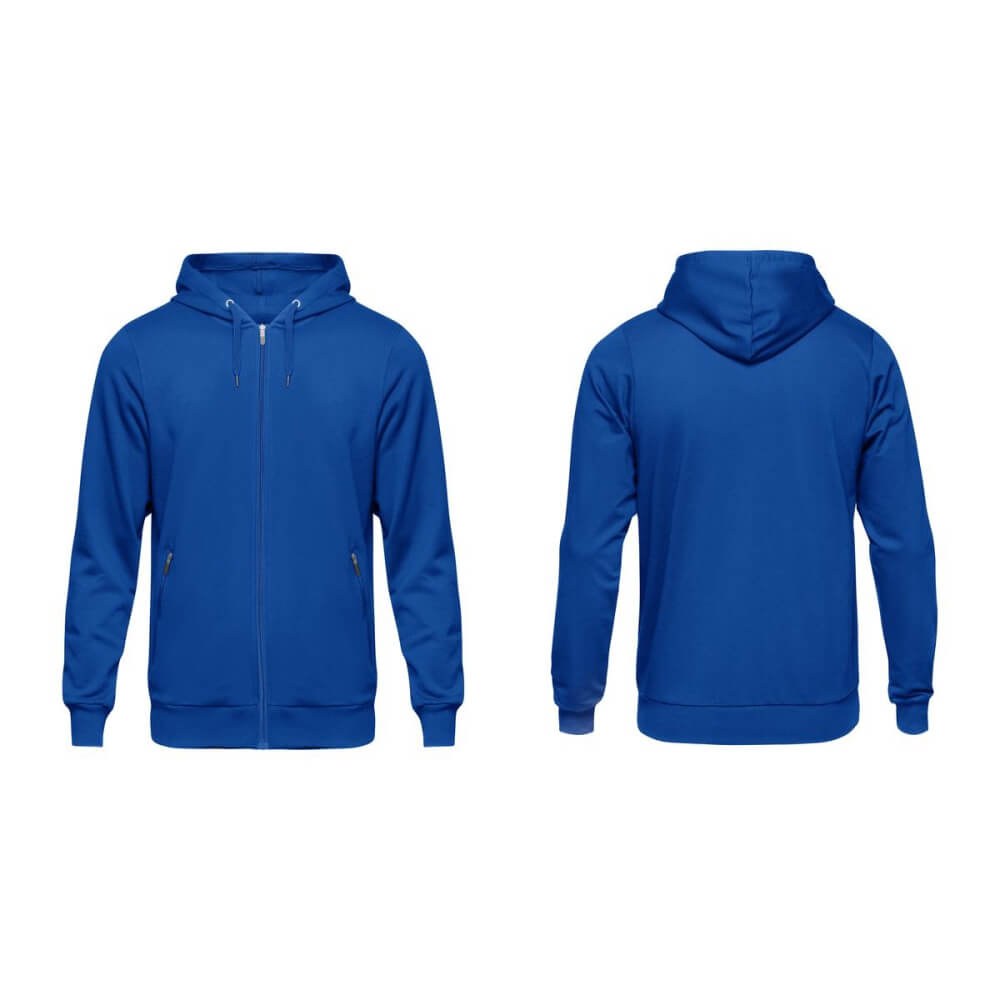 Premium Blue Zip-Up Fleece Hoodie - Kangaroo Pocket & Drawstring Hood - hoodies manufactured by Gold Berg Enterprises, Sialkot Pakistan (wholesale / OEM)