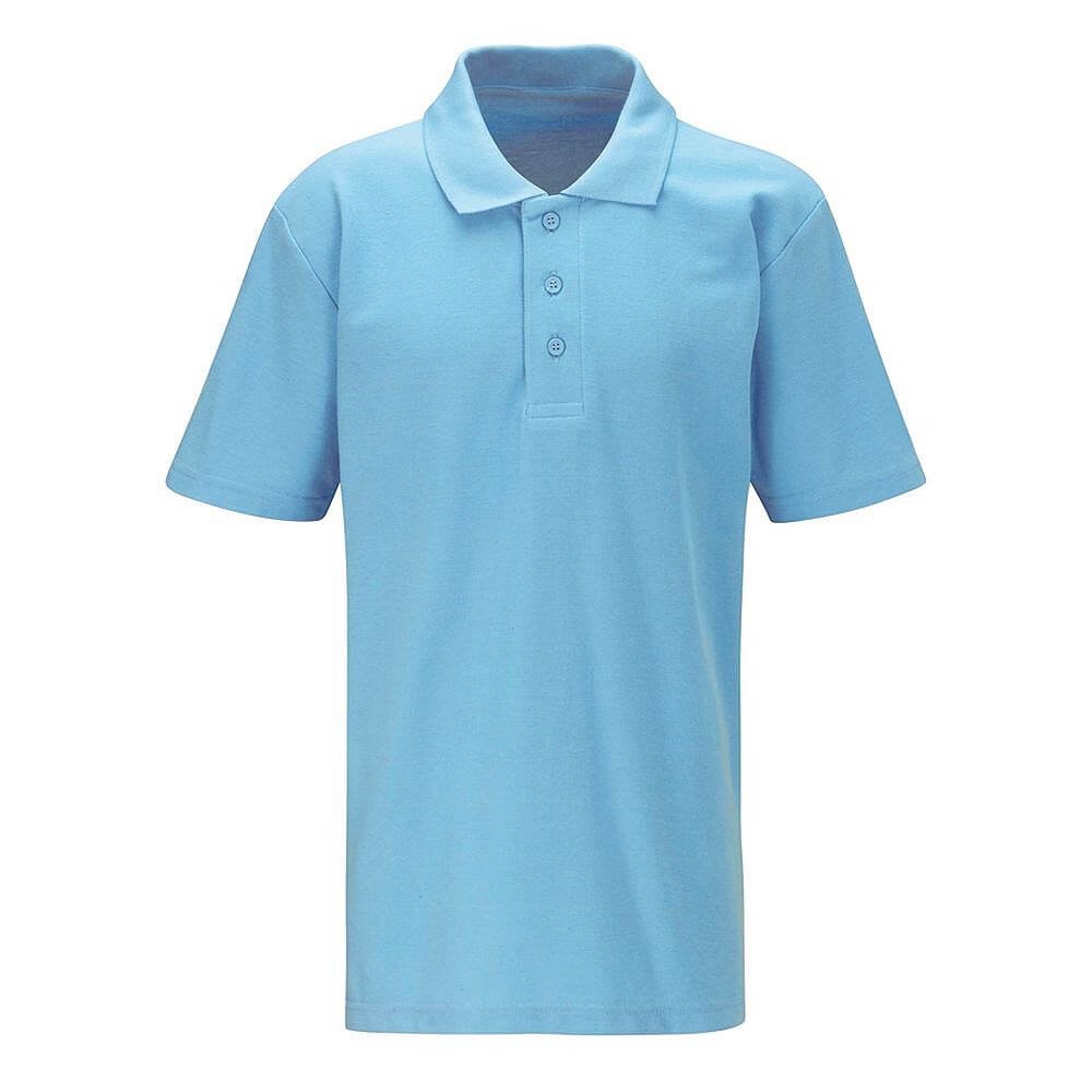 Premium Light blue Short-Sleeve Performance Polo Shirt - Cotton-Rich Pique - protective sleeves manufactured by Gold Berg Enterprises, Sialkot Pakistan (wholesale / OEM)