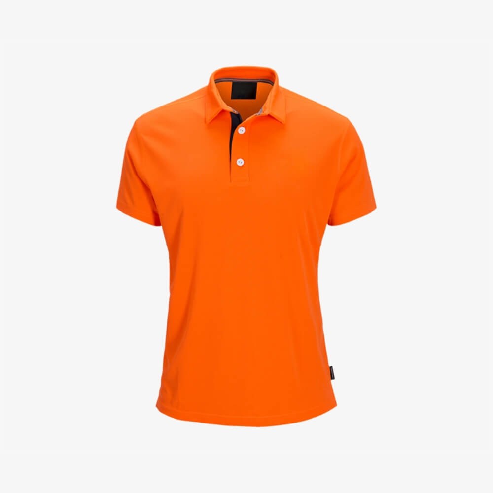 Premium Orange Short-Sleeve Performance Polo Shirt - Cotton-Rich Pique - protective sleeves manufactured by Gold Berg Enterprises, Sialkot Pakistan (wholesale / OEM)