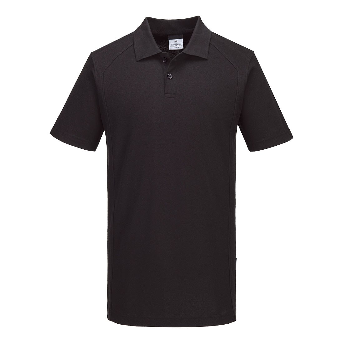Premium Black Short-Sleeve Performance Polo Shirt - Cotton-Rich Pique - protective sleeves manufactured by Gold Berg Enterprises, Sialkot Pakistan (wholesale / OEM)