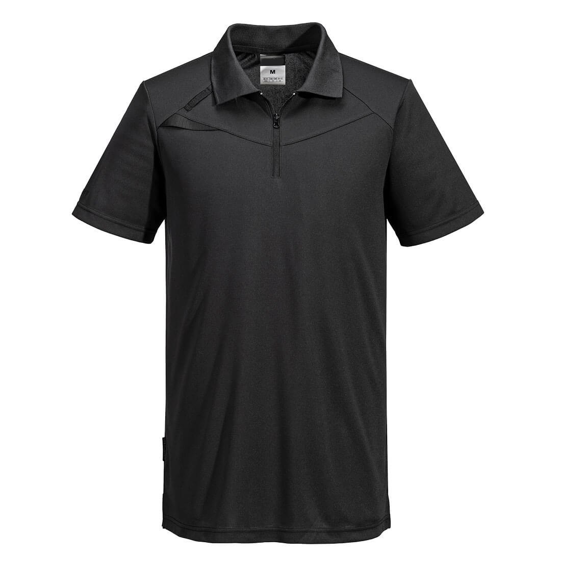 Premium Black Short-Sleeve Performance Polo Shirt - Cotton-Rich Pique - protective sleeves manufactured by Gold Berg Enterprises, Sialkot Pakistan (wholesale / OEM)