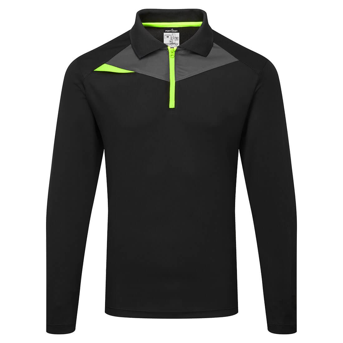 Premium Black Long-Sleeve Performance Polo Shirt - Cotton-Rich Pique - protective sleeves manufactured by Gold Berg Enterprises, Sialkot Pakistan (wholesale / OEM)
