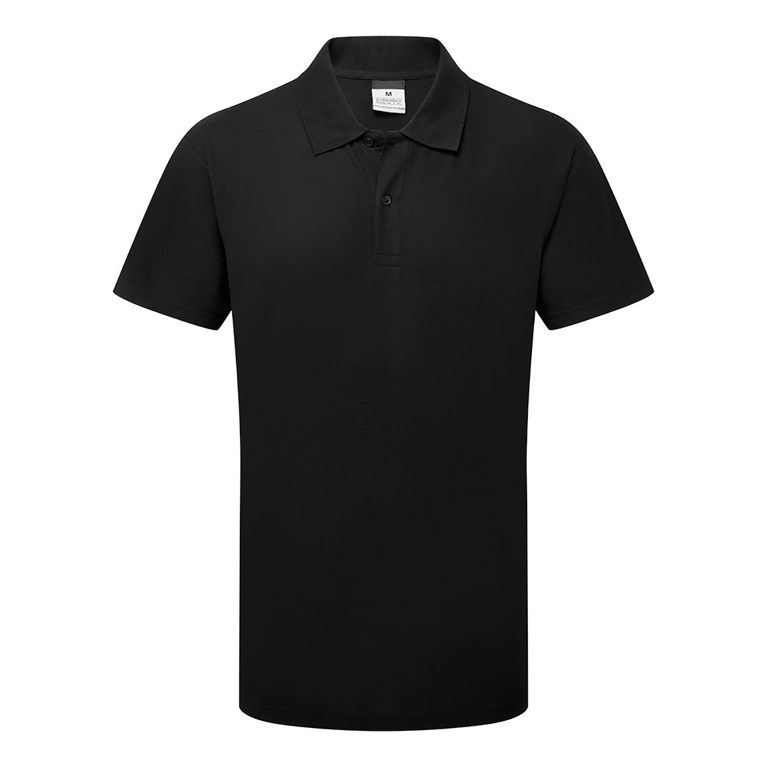 Premium Black Short-Sleeve Performance Polo Shirt - Cotton-Rich Pique - protective sleeves manufactured by Gold Berg Enterprises, Sialkot Pakistan (wholesale / OEM)
