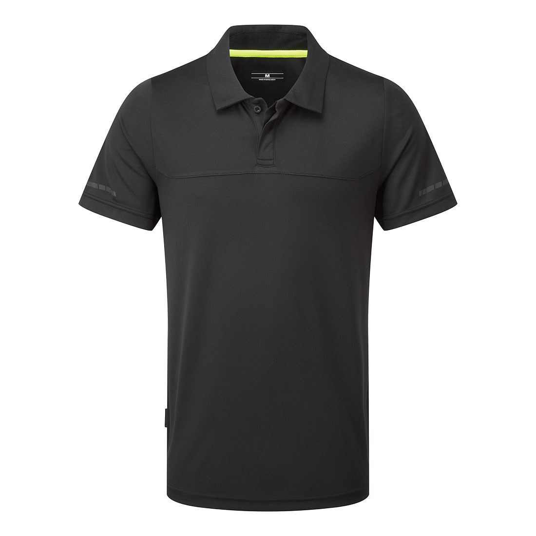Premium Black Short-Sleeve Performance Polo Shirt - Cotton-Rich Pique - protective sleeves manufactured by Gold Berg Enterprises, Sialkot Pakistan (wholesale / OEM)