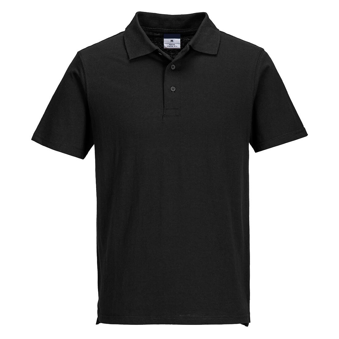 Premium Black Short-Sleeve Performance Polo Shirt - Cotton-Rich Pique - protective sleeves manufactured by Gold Berg Enterprises, Sialkot Pakistan (wholesale / OEM)