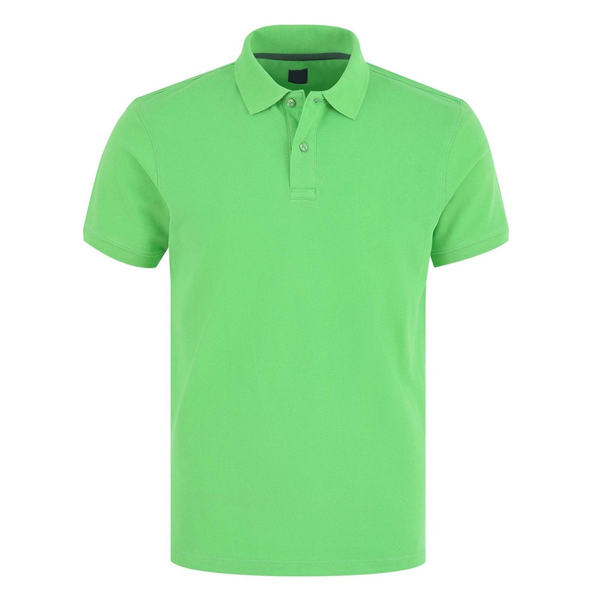 Premium Bright green Short-Sleeve Performance Polo Shirt - Cotton-Rich Pique - protective sleeves manufactured by Gold Berg Enterprises, Sialkot Pakistan (wholesale / OEM)