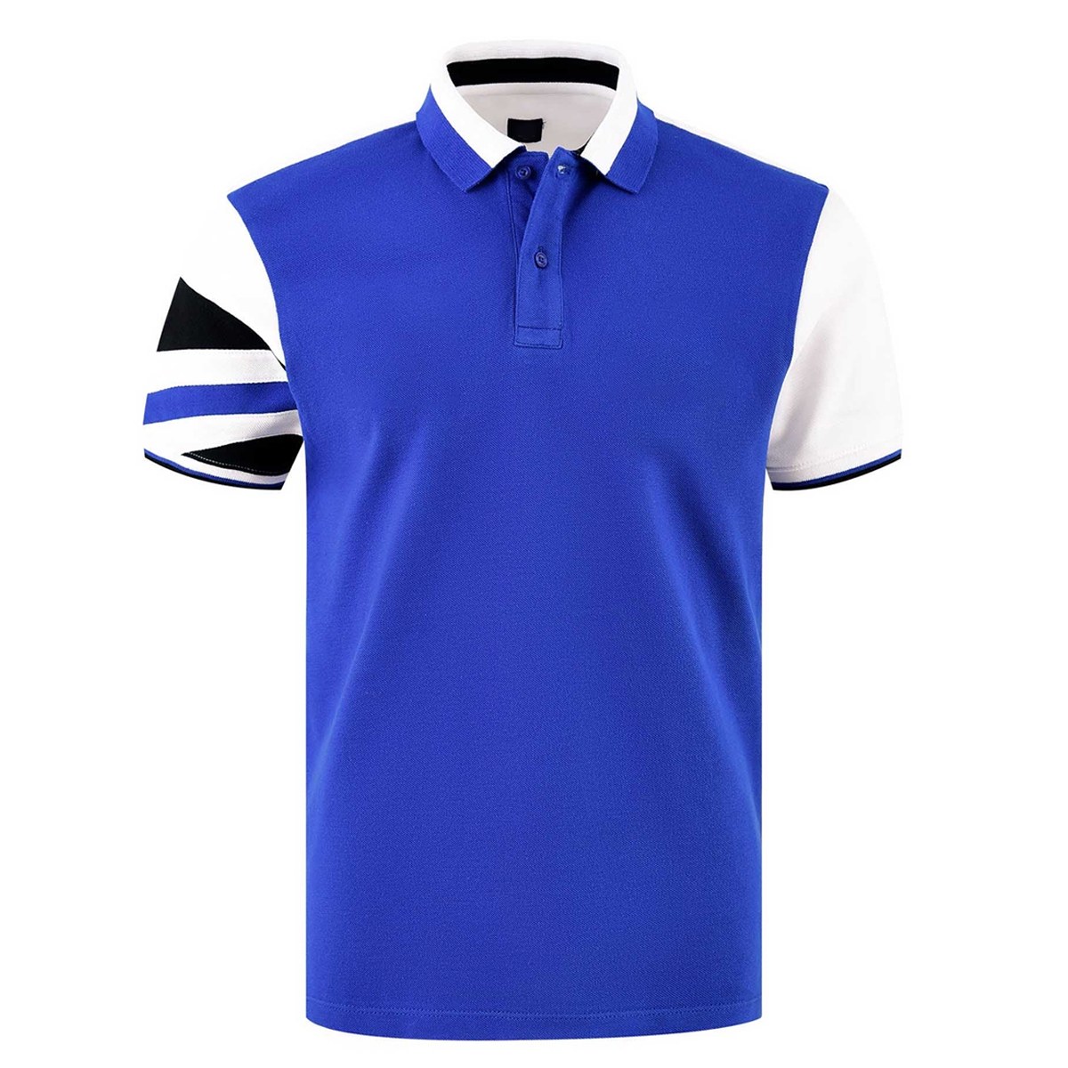 Premium Blue Short-Sleeve Performance Polo Shirt - Cotton-Rich Pique - protective sleeves manufactured by Gold Berg Enterprises, Sialkot Pakistan (wholesale / OEM)