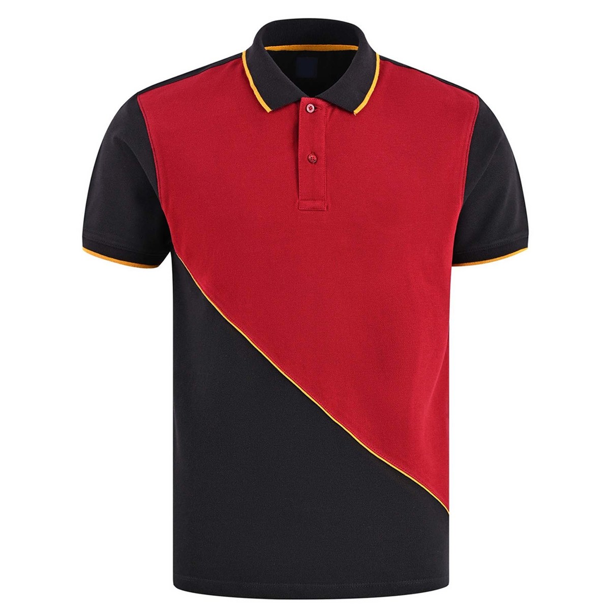 Premium Red Short-Sleeve Performance Polo Shirt - Cotton-Rich Pique - protective sleeves manufactured by Gold Berg Enterprises, Sialkot Pakistan (wholesale / OEM)