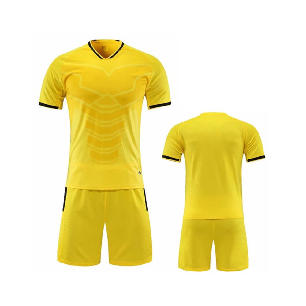 Custom Sublimation Yellow Football Kit - Jersey & Shorts Team Set - sublimated teamwear manufactured by Gold Berg Enterprises, Sialkot Pakistan (wholesale / OEM)