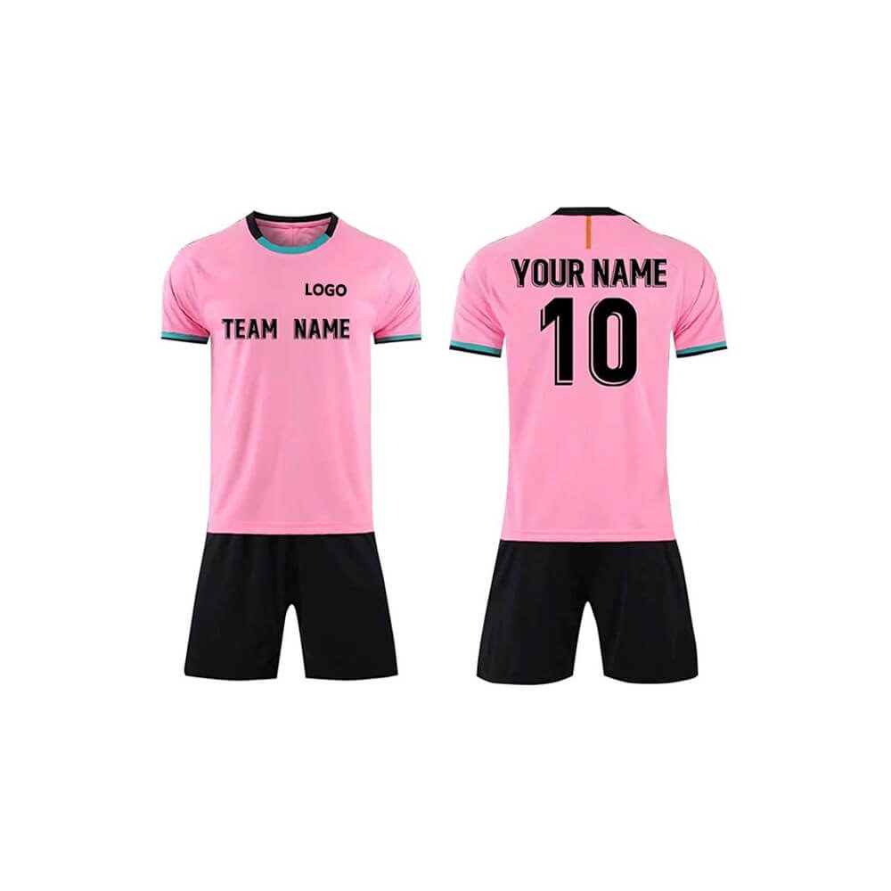 Custom Sublimation Pink Football Kit - Jersey & Shorts Team Set - sublimated teamwear manufactured by Gold Berg Enterprises, Sialkot Pakistan (wholesale / OEM)