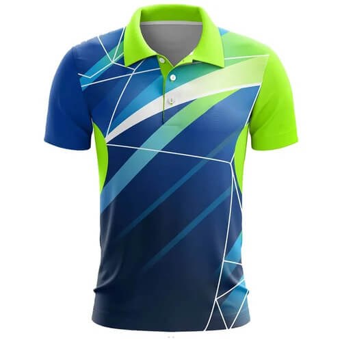Custom Sublimated Blue Polo Shirt - Three-Button Team Top - polo shirts manufactured by Gold Berg Enterprises, Sialkot Pakistan (wholesale / OEM)
