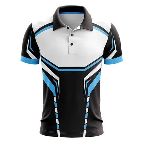 Custom Sublimated White Polo Shirt - Three-Button Team Top - polo shirts manufactured by Gold Berg Enterprises, Sialkot Pakistan (wholesale / OEM)