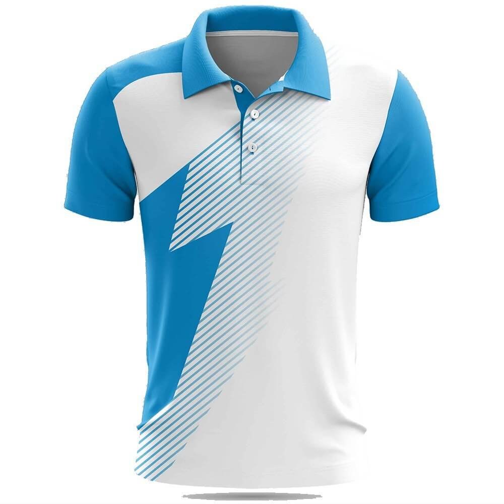 Custom Sublimated Blue Polo Shirt - Three-Button Team Top - polo shirts manufactured by Gold Berg Enterprises, Sialkot Pakistan (wholesale / OEM)