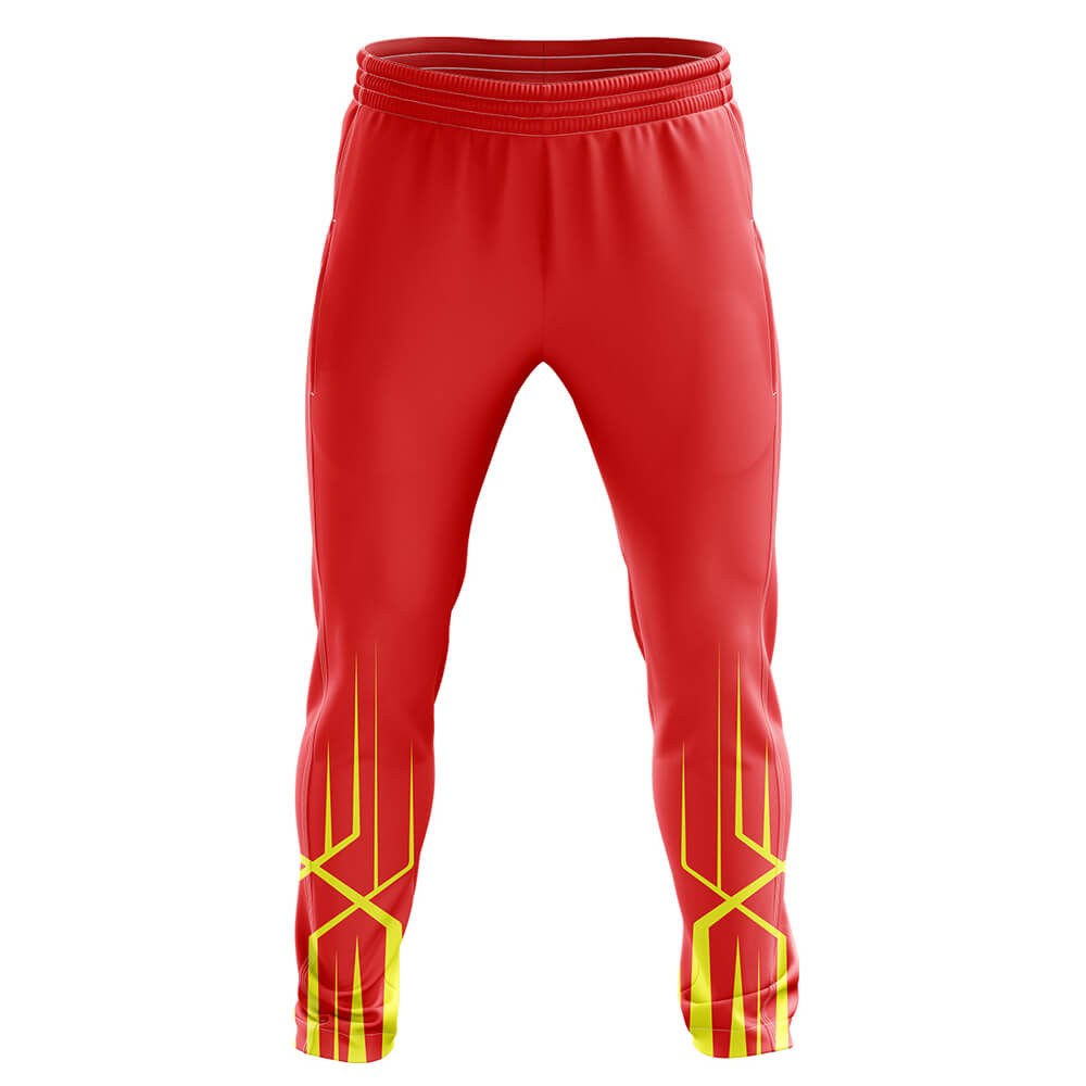 Custom Sublimated Red Track Pants - Tapered Team Bottoms - Wholesale Bulk Supply - tracksuits and joggers manufactured by Gold Berg Enterprises, Sialkot Pakistan (wholesale / OEM)