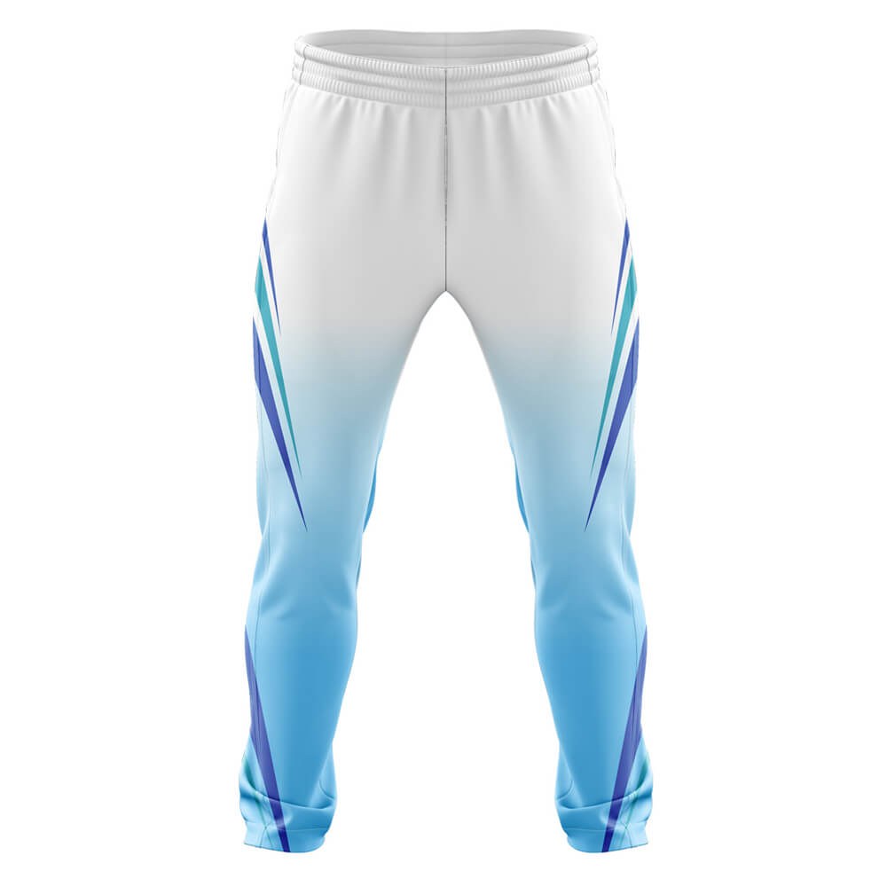 Custom Sublimated White Track Pants - Tapered Team Bottoms - tracksuits and joggers manufactured by Gold Berg Enterprises, Sialkot Pakistan (wholesale / OEM)