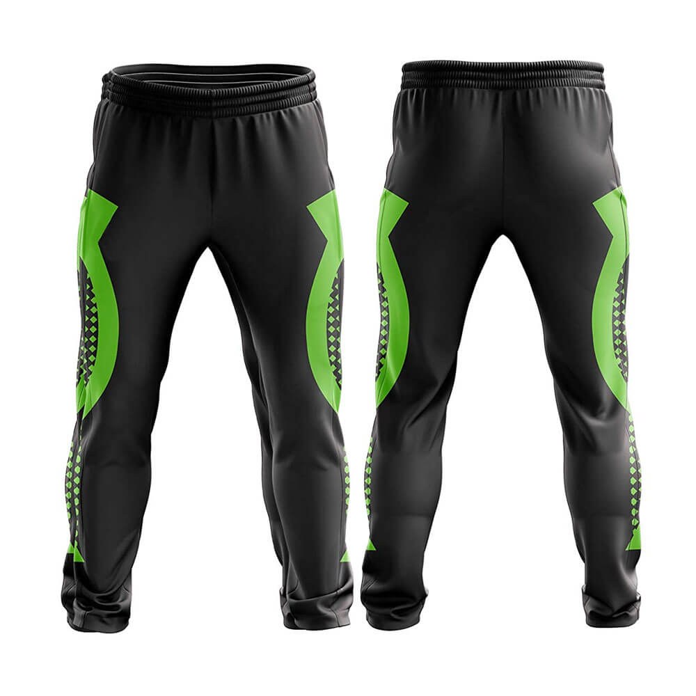 Custom Sublimated Black Track Pants - Tapered Team Bottoms - tracksuits and joggers manufactured by Gold Berg Enterprises, Sialkot Pakistan (wholesale / OEM)