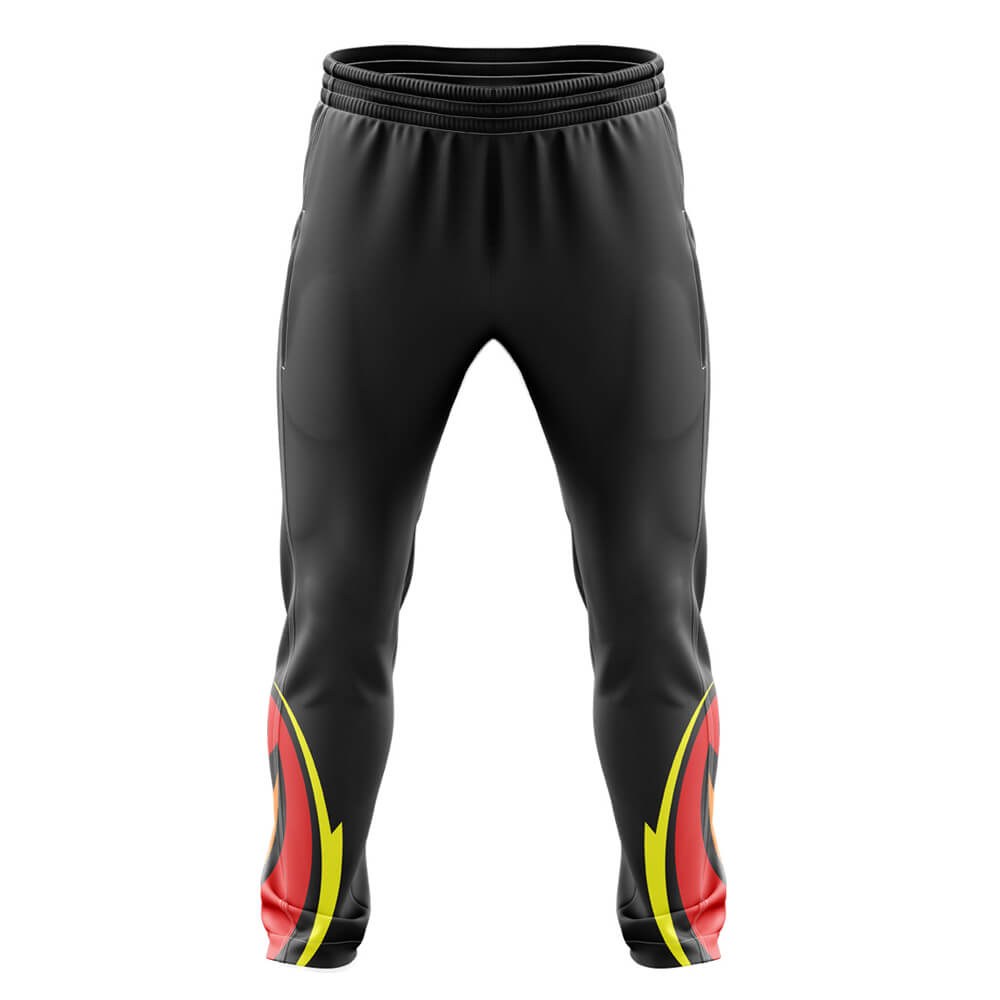 Custom Sublimated Black Track Pants - Tapered Team Bottoms - tracksuits and joggers manufactured by Gold Berg Enterprises, Sialkot Pakistan (wholesale / OEM)