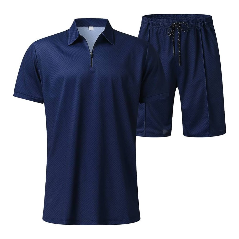 Premium Navy blue Summer Tracksuit Set - T-Shirt & Shorts Two-Piece - t-shirts manufactured by Gold Berg Enterprises, Sialkot Pakistan (wholesale / OEM)