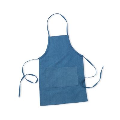 Blue denim bib work apron with neck loop and waist ties