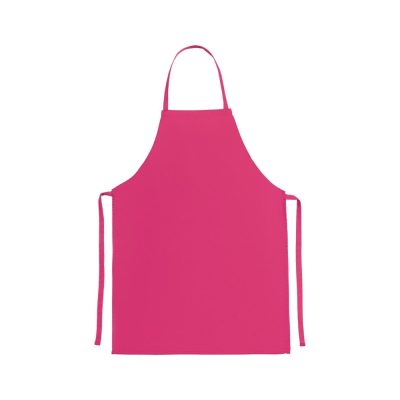 Pink fabric bib apron with neck loop and waist ties