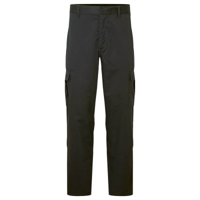 Black cargo work trousers with reinforced thigh pockets