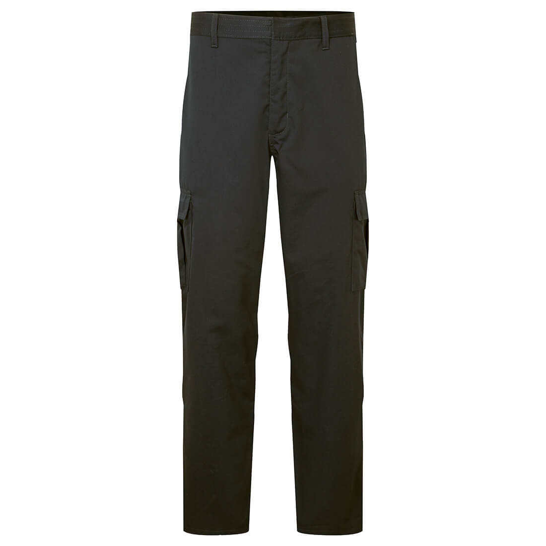 Black cargo work trousers with reinforced thigh pockets